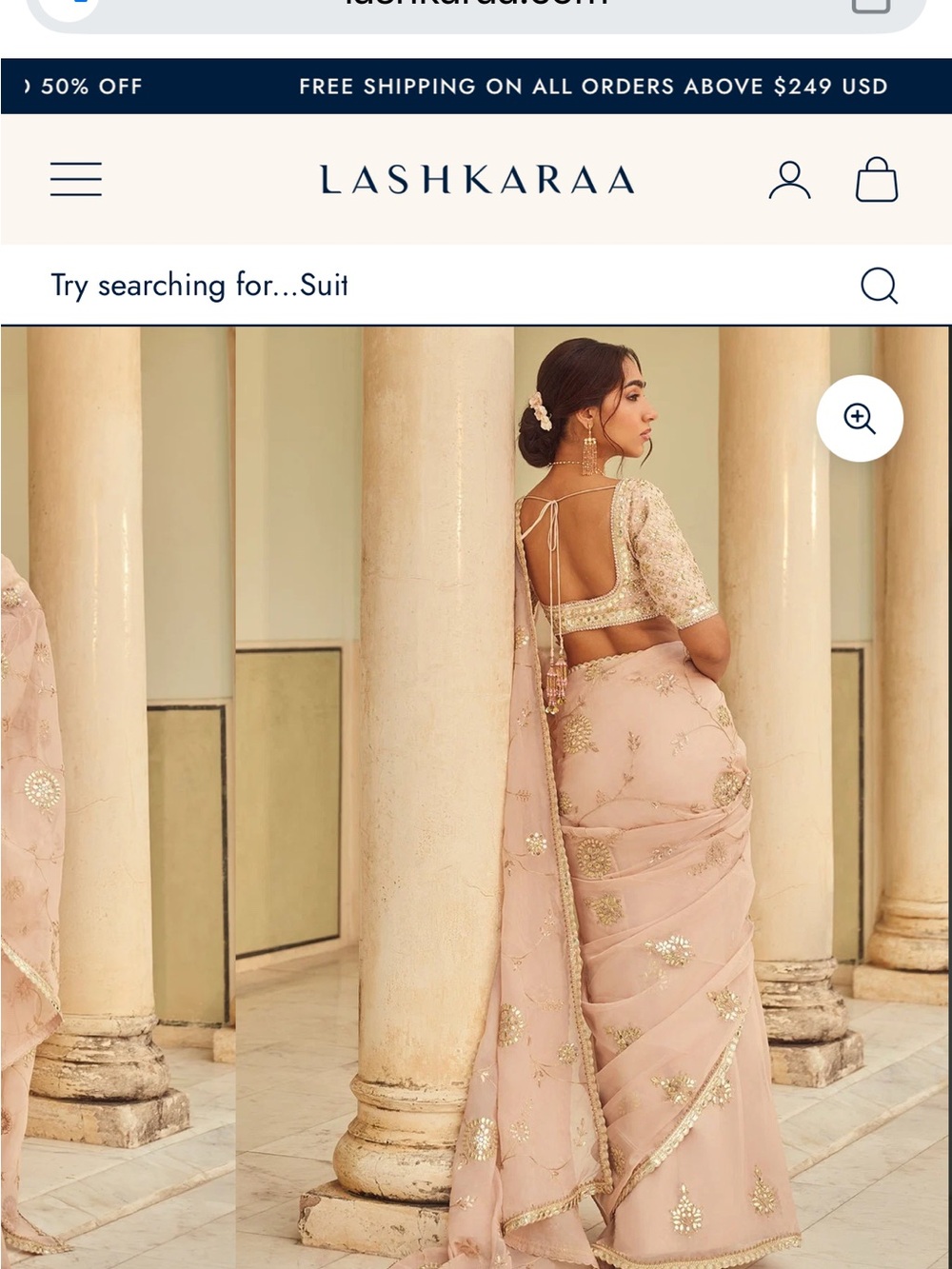 New w/ tags -Beige Embroidered Viscose Organza Saree